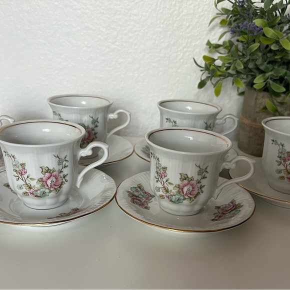 12 Pcs Vintage Floral Walbrzych Rose Set Bone China Porcelain Poland Tea Coffee - Picture 7 of 13